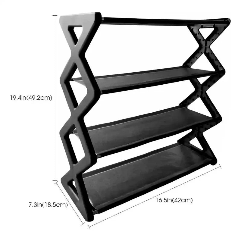 Étagère à Chaussures 4 Niveaux en X – Anti-Poussière, Pliable, 8-10 Paires